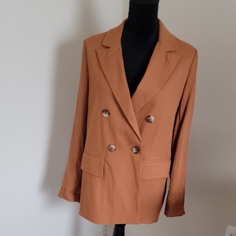 Women's Tan Double-Breasted Blazer